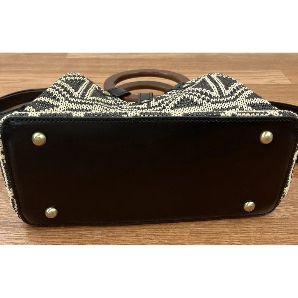 Rare Patricia Nash Empoli Satchel Crossbody in Tuareg Woven with Wood Handles